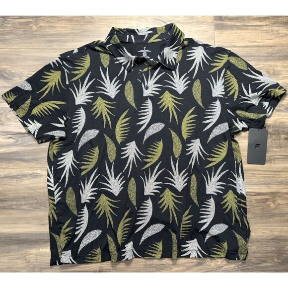 NWT Fabletics Shirt Mens 2X Black Polo Floral Print Performance Golf - Picture 1 of 7